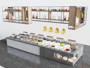 现代餐厅大理石食物料理台置物吊架