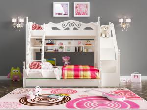 欧式儿童白色实木上下铺