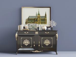 欧式黑色雕花装饰的玄关柜边柜