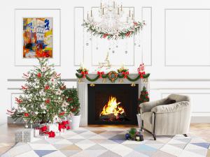 美式布艺单人沙发、壁炉和圣诞树3d模型 美式布艺单人沙发、壁炉和圣诞树