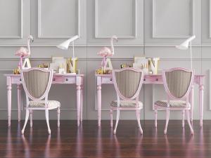 北欧粉色儿童书桌椅组合3d模型 北欧粉色儿童书桌椅组合