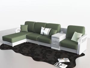 现代白色支撑的军绿色转角多人沙发