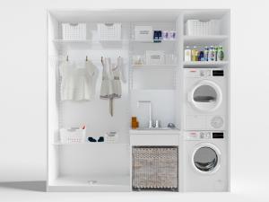 现代白色洗衣机、衣架置物收纳架装饰柜3d模型 现代白色洗衣机、衣架置物收纳架装饰柜