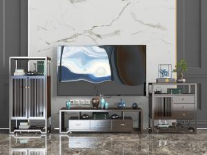 新中式实木电视柜电视机、装饰边柜