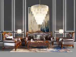 欧式皮革多人沙发、单双人沙发茶几组合