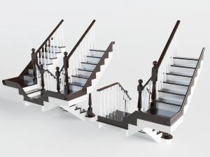 北欧实木转角楼梯3d模型 北欧实木转角楼梯