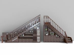 美式实木栏杆带酒柜的楼梯3d模型 美式实木栏杆带酒柜的楼梯