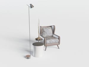 新中式单人沙发、落地灯3d模型 新中式单人沙发、落地灯