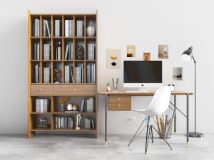 北欧实木书桌椅书柜3d模型 北欧实木书桌椅书柜