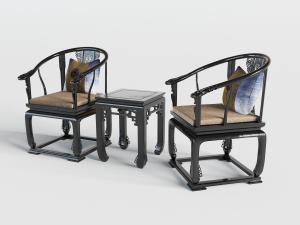 中式黑色雕花圈椅边几