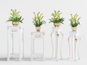 欧式白色实木花架盆栽植物