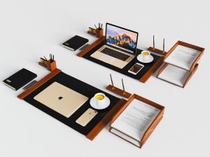 现代书桌笔记本电脑笔筒纸张架文具用品3d模型 现代书桌笔记本电脑笔筒纸张架文具用品