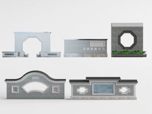 中式多边形带窗格的围墙围挡