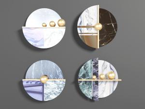 新中式圆形大理石和金属球墙面挂件