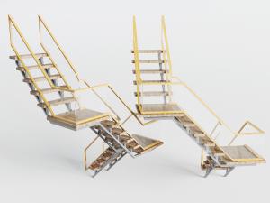 现代工业风金属支架实木台阶的转角楼梯3d模型 现代工业风金属支架实木台阶的转角楼梯