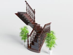 欧式实木雕花栏杆转角楼梯3d模型 欧式实木雕花栏杆转角楼梯