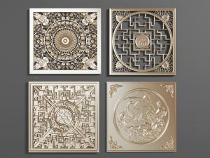 中式方形雕花窗格花格构件