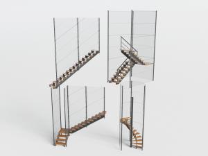 现代工业风金属网状扶手的实木楼梯3d模型 现代工业风金属网状扶手的实木楼梯