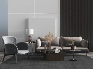 现代北欧多人沙发、休闲椅和茶几组合