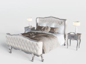 欧式古典菱形软包床头双人床和床头柜