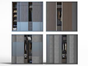 现代实木拼接推拉门衣柜3d模型 现代实木拼接推拉门衣柜