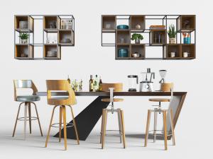 现代工业风实木吧台吧椅和吊架