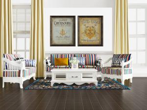 美式白色实木多人沙发、双人沙发组合