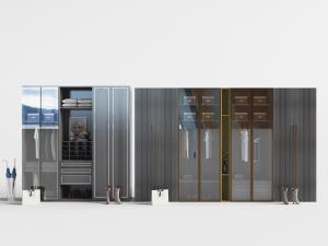 新中式玻璃柜门的衣柜3d模型 新中式玻璃柜门的衣柜