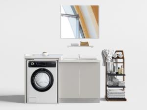 现代阳台洗衣机和洗手盆组合置物柜