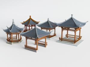 中式灰色房檐的亭子