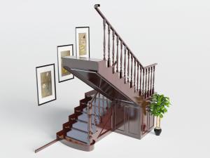 欧式实木台阶栏杆的楼梯3d模型 欧式实木台阶栏杆的楼梯