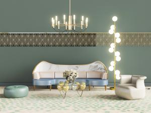 现代轻奢大理石图案靠背的多人沙发、单人沙发组合模