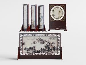 中式实木雕花屏风