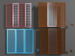 中式实木雕花可折叠屏风