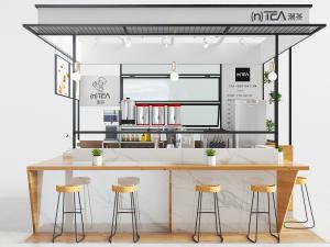 工业风奶茶店大理石实木吧台吧凳