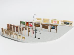 实木材质的党建宣传栏、标识牌和道路指示牌