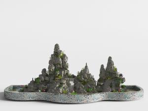 中式庭院假山水池景观小品