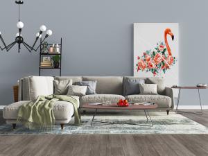 现代北欧转角布艺多人沙发、茶几组合