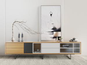 北欧实木玻璃柜门的电视柜