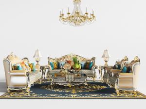 欧式古典多人沙发、双人沙发和茶几组合