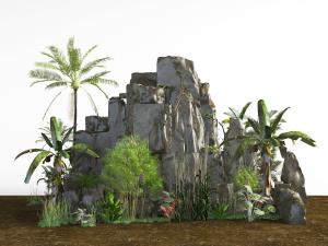 中式假山植物景观小品