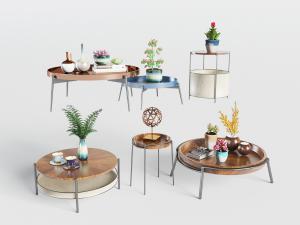 新中式圆形铁艺茶几边几3d模型 新中式圆形铁艺茶几边几