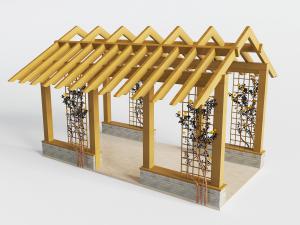 中式实木凉棚花架植物墙走廊