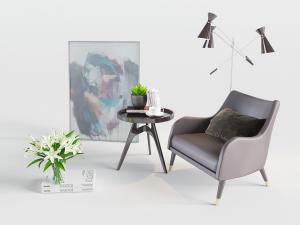 美式单人休闲沙发椅子边几3d模型 美式单人休闲沙发椅子边几