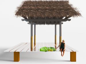 中式茅草棚凉亭、岗亭