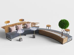 现代街道灰色弧形公共椅