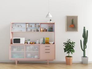 北欧实木粉色餐边柜