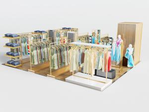 现代服装店挂在衣架上的服装展示架