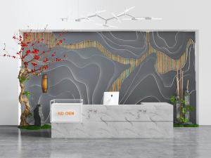 新中式前台接待台背景墙3d模型 新中式前台接待台背景墙