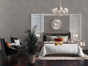 美式软包床头双人床、休闲椅子